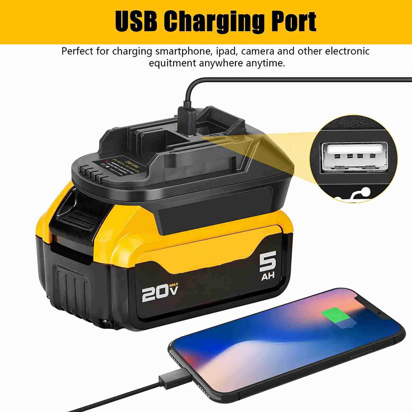 USB Battery Adapter for Dewalt 20V Milwaukee 18V Convert to Makita 18V Tool