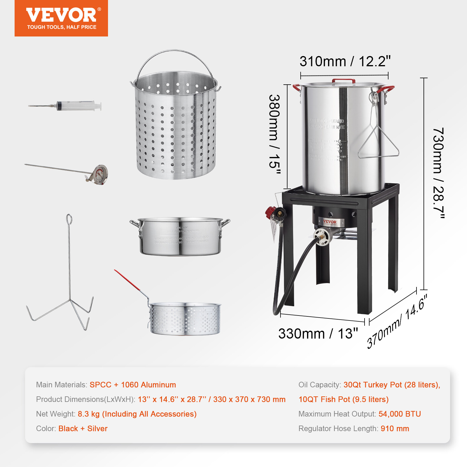 VEVOR 30Qt Aluminum Turkey Deep Fryer Kit Steamer Stock Pot Propane Outdoor