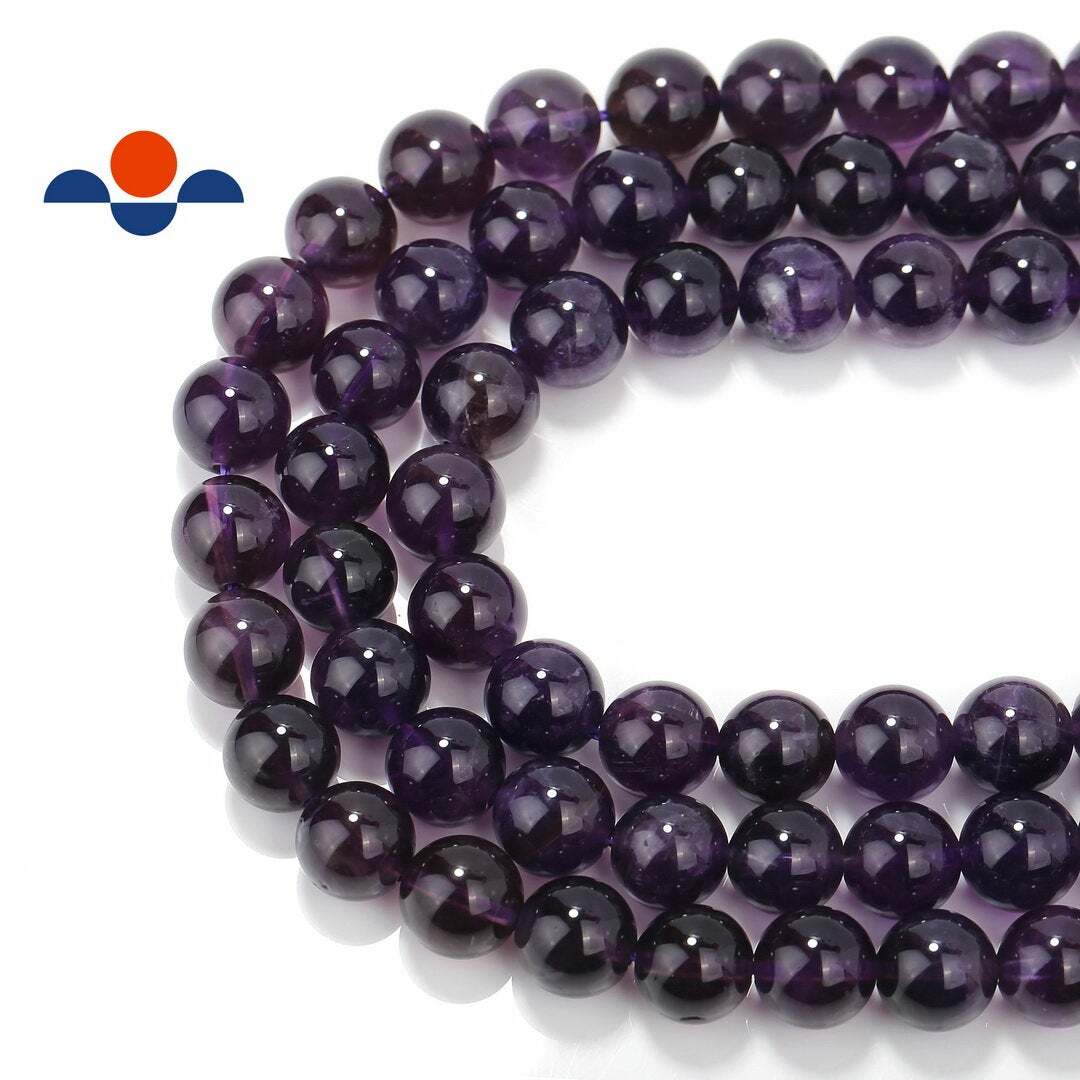 Natural Amethyst Smooth Round Beads Size 4mm 6mm 8mm 10mm 12mm 15.5" Strand