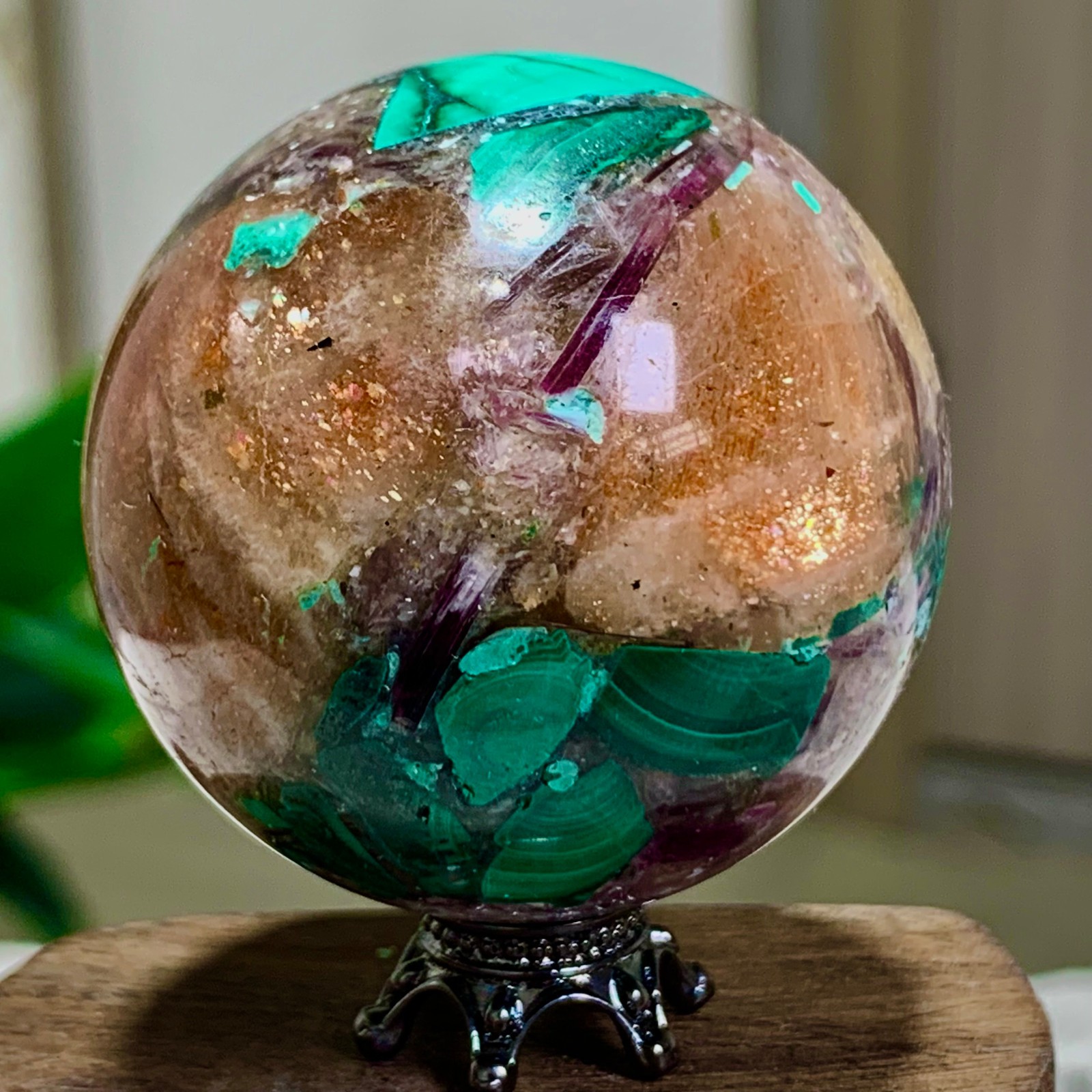 98G Newly discovered rare malachite purple mica symbiotic sphere restoration