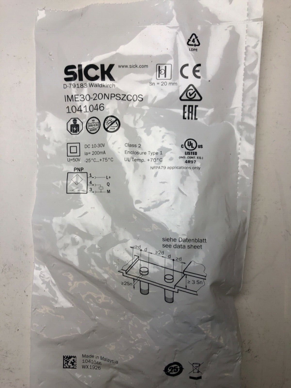 SICK IME30-20NPSZCOS 20 mm Cylindrical Thread Inductive Proximity Sensor