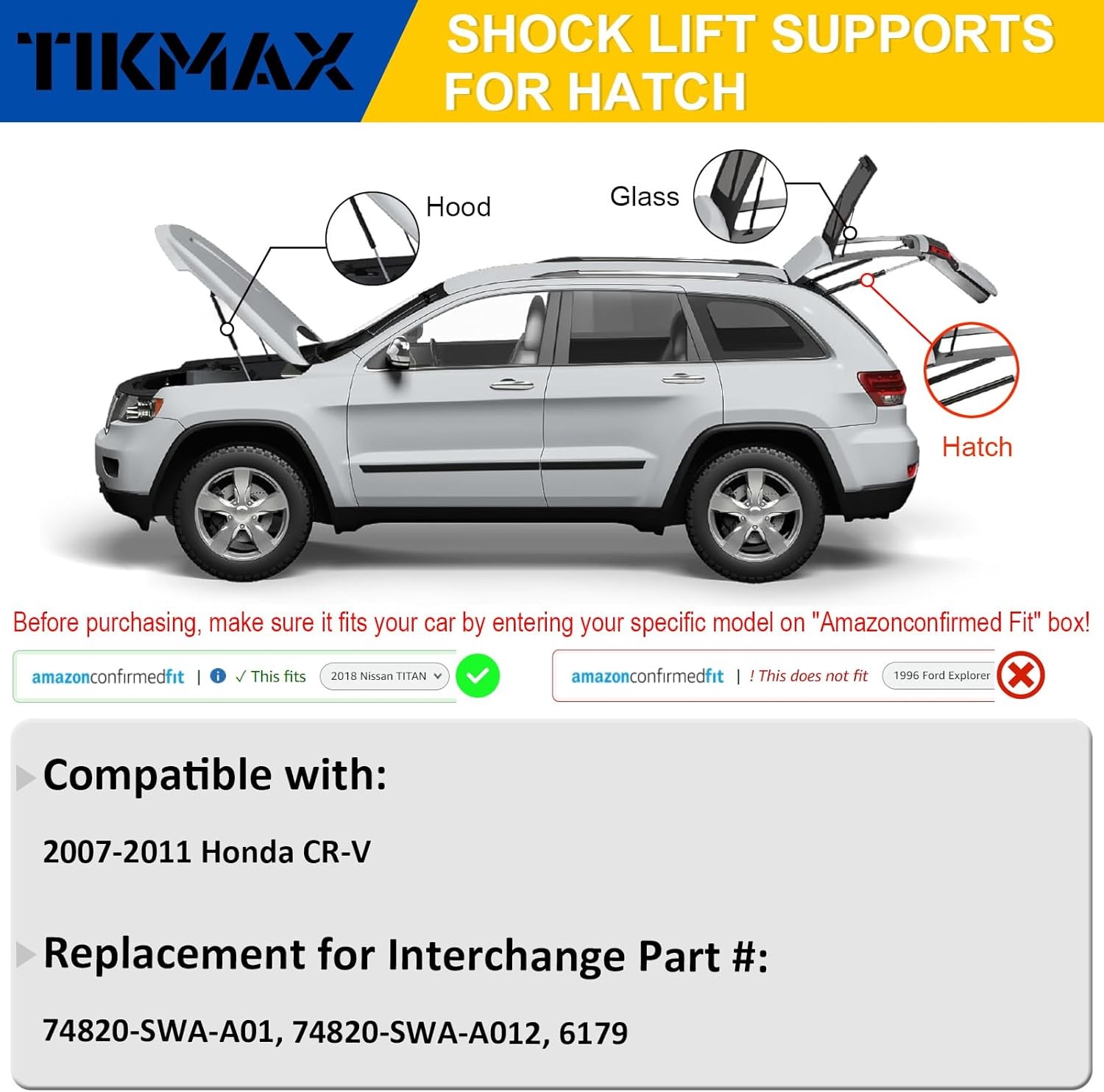 Rear Hatch Liftgate Struts for Honda CR-V 2007-2011, Replaces 6179 74820-SWA-A01