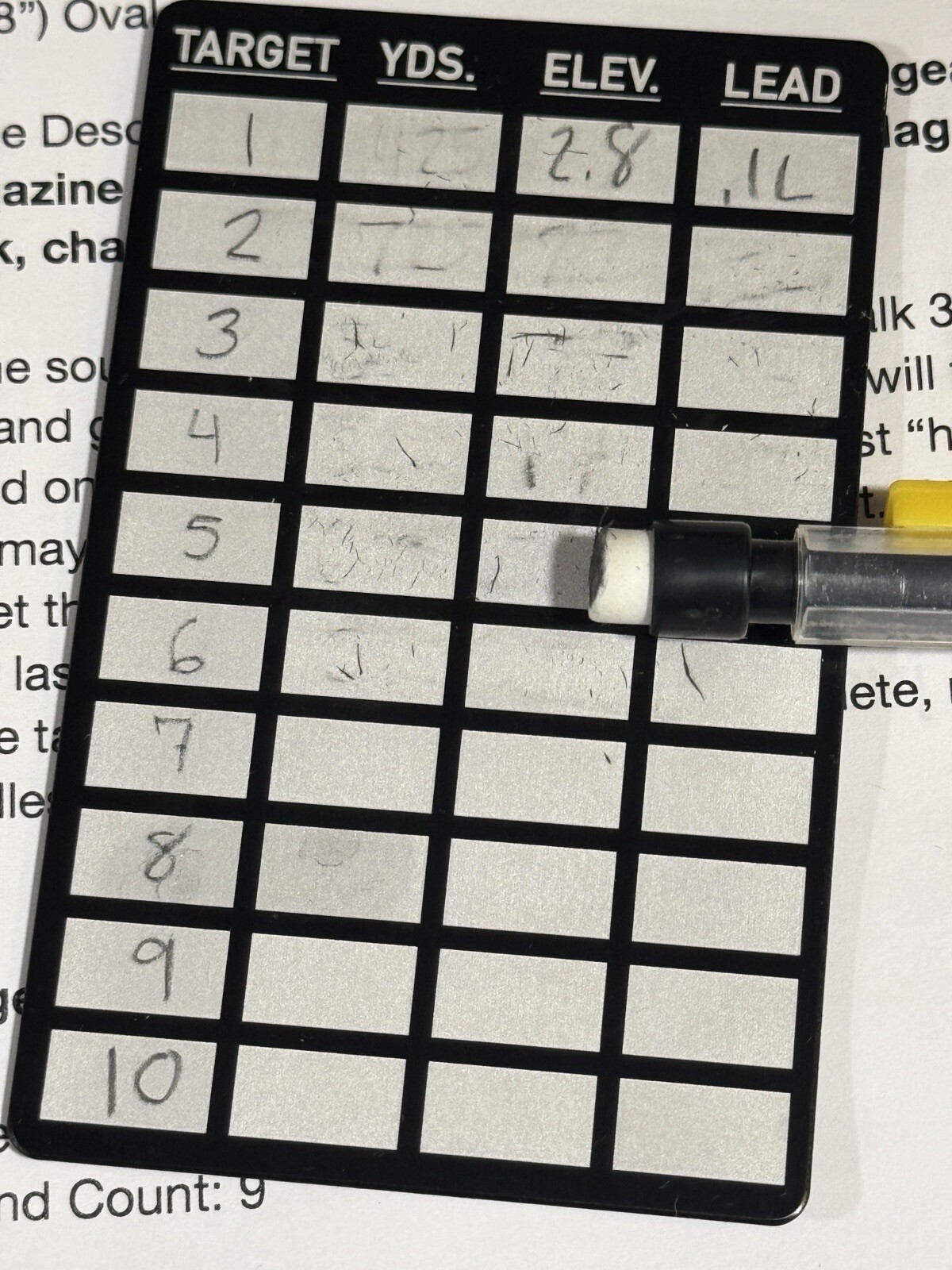 Competition PRS Stage Range Card / NRL22 Dope Card Hook And Loop Attached