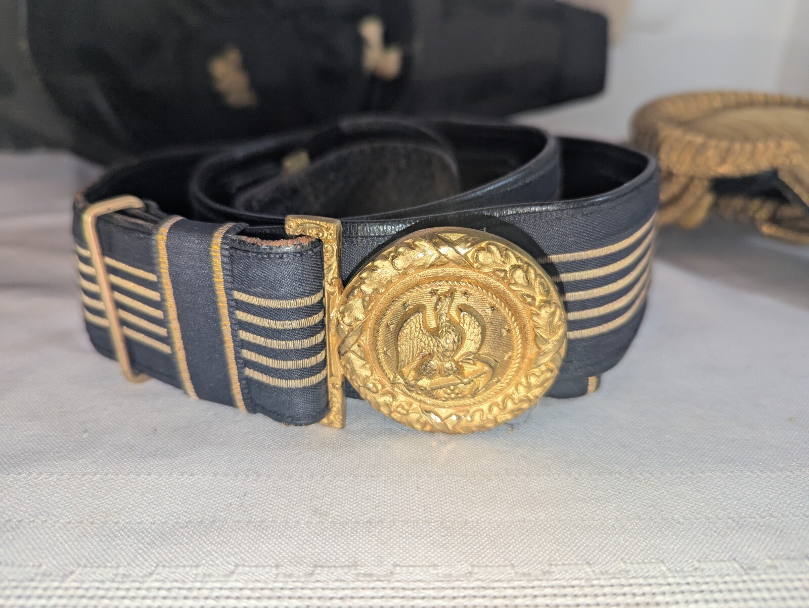 19th Cent. US Navy Officers Hat w/ Epaulettes & Belt in Tin Case Original!
