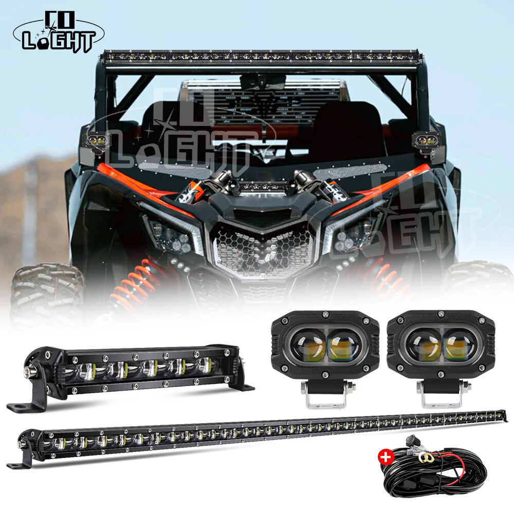 For Can-Am Maverick X3 Roof 6D 50" +7" LED Light Bar+4" Dual Color Pods Wire Kit
