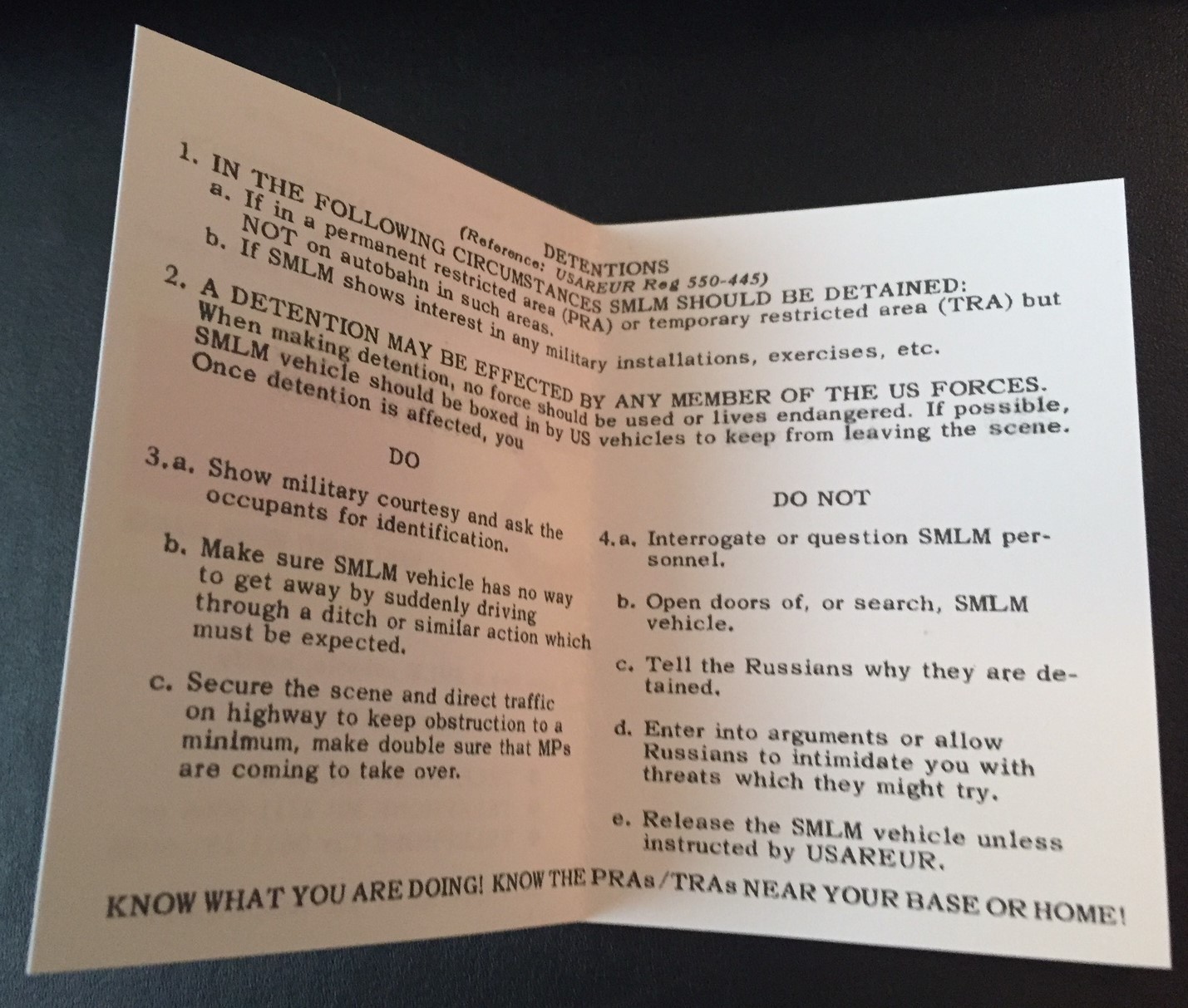 Cold War USAEUR SMLM (Soviet Military Liaison Mission) Card