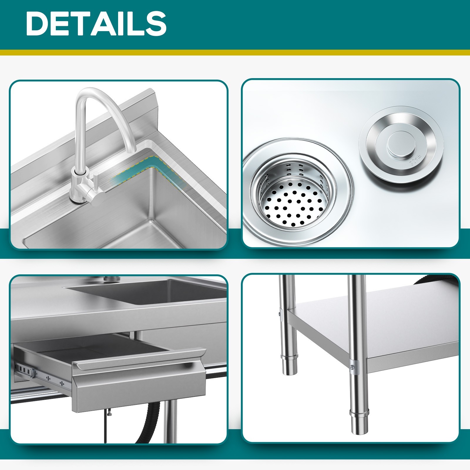 All-In-One Stainless Steel Freestanding Sink with Drawers for Laundry Room Use..