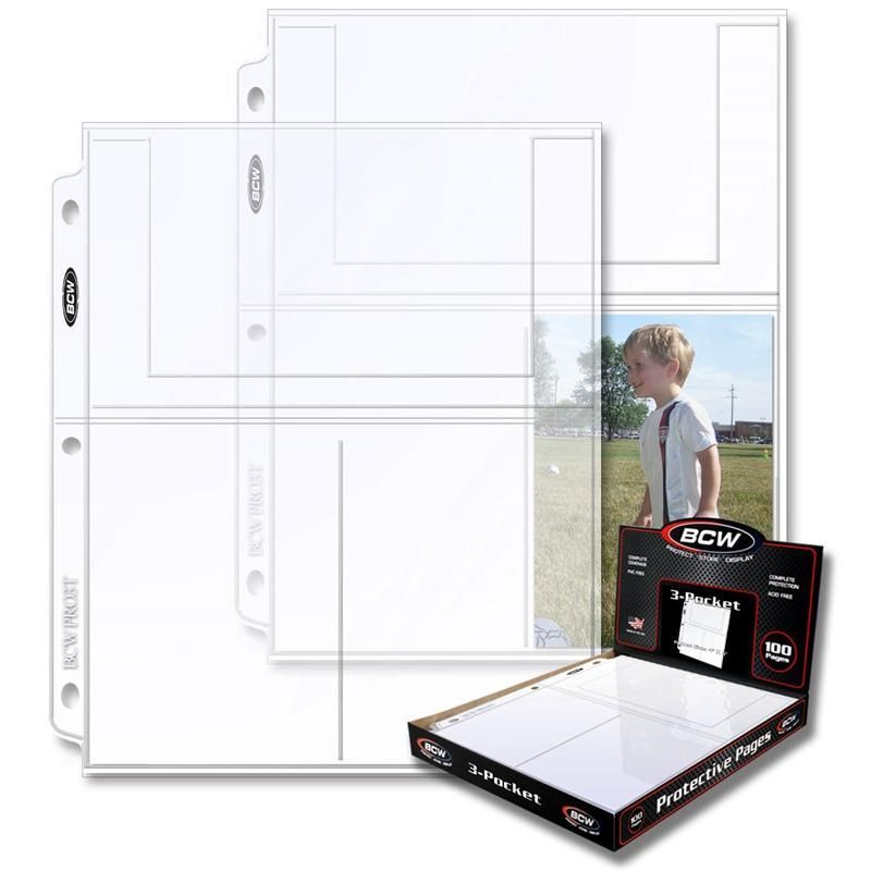 Box of 100 PRO 3-POCKET PHOTO PAGE (1-PRO3T-100)
