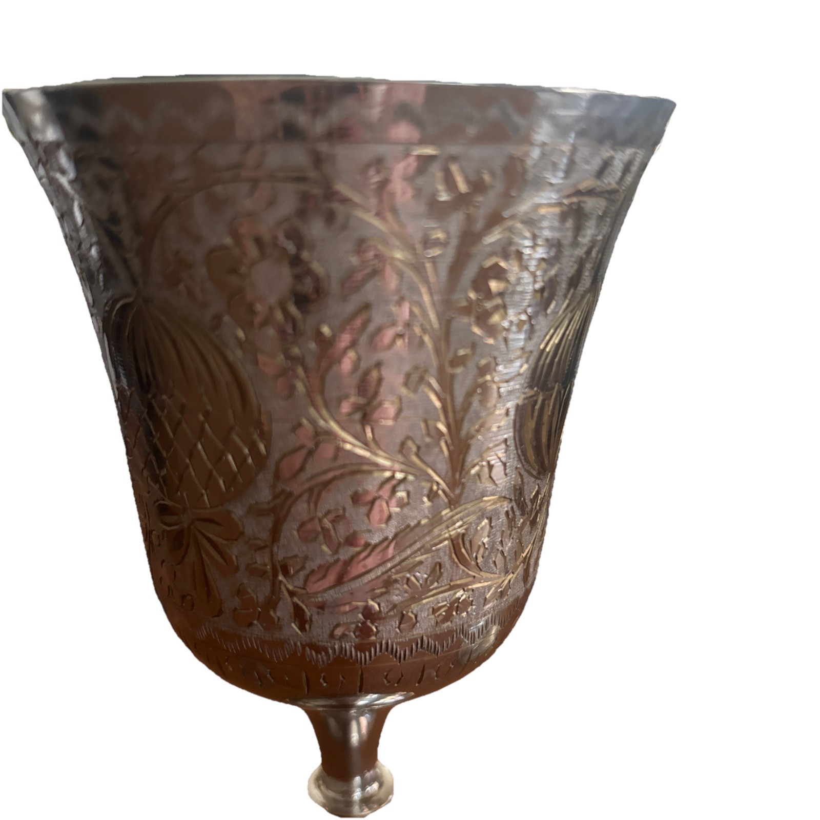 Vtg Chalice Goblet Silver Plate Brass Etched World Gift Z.Y.India 6” SET OF 2