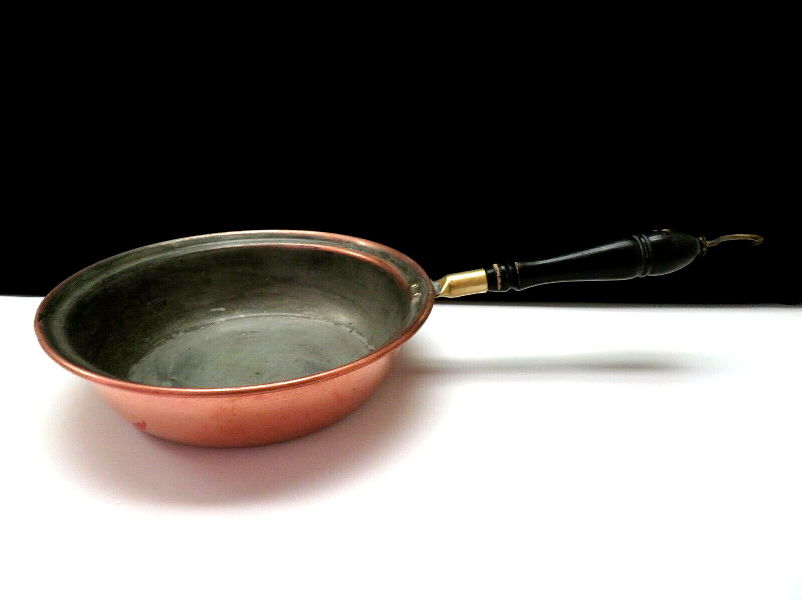 Vintage Copper Tin and Brass W/ Wood Handle Fry Pan