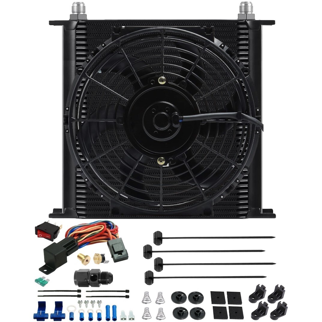 40 ROW TRANS-MISSION OIL COOLER FAN 8AN HOSE FITTING 180F TEMPERATURE SENSOR KIT
