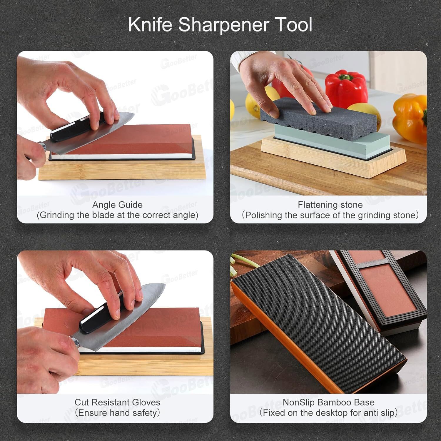 Knife Sharpening Stone Set Professional Whetstone 4 Side Grit 400/1000 3000/8000