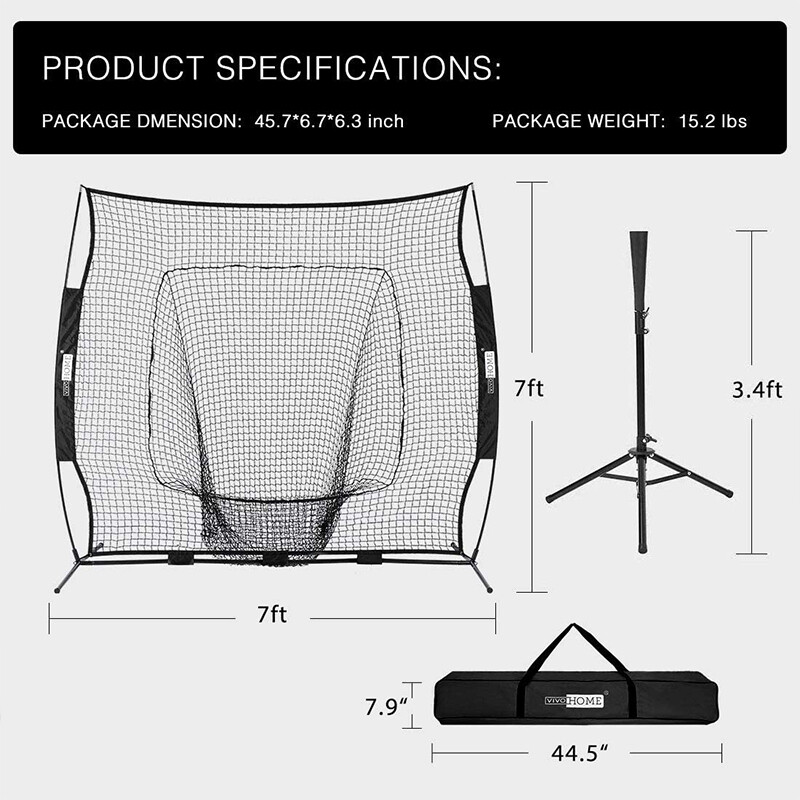 7x7ft Baseball Backstop Softball Practice Net w/ Strike Zone Target Tee CarryBag