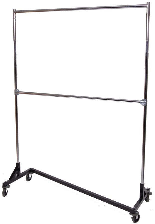 Commercial Grade Rolling Z Garment Rack with Black Nesting Base, Double Bar and