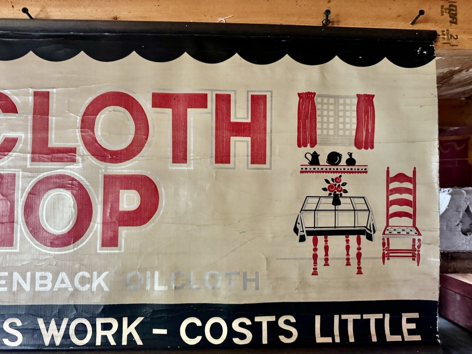 Vintage Store Display Sign Banner Columbus Oil Cloth Kitchen antique