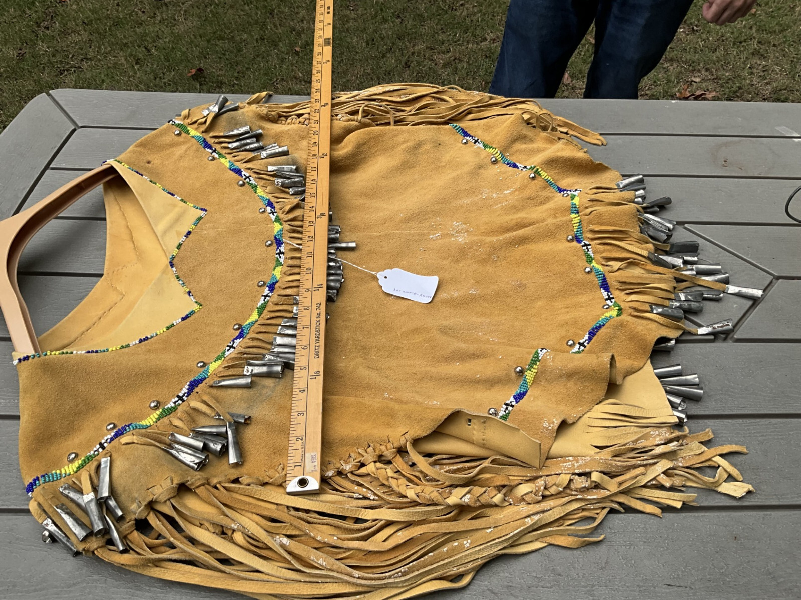 Vintage? Native American Apache Beaded Leather Dress With Tin Cones # 2