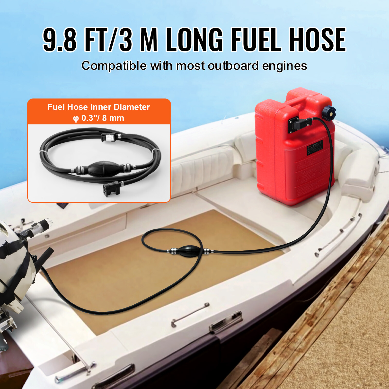 VEVOR Boat Fuel Tank Portable Marine Outboard Gas Tank 6.34 Gallon/24L with Hose