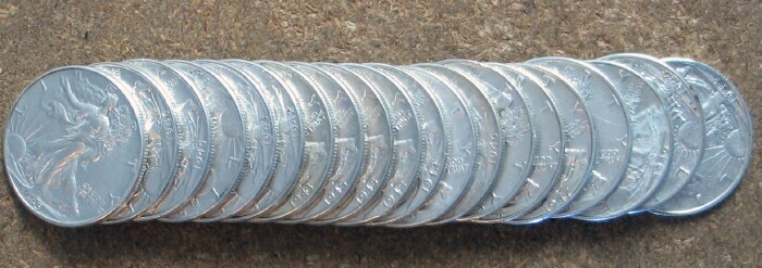 ROLL WALKING LIBERTY SILVER HALVES (MIXED DATES) AU/BETTER (11 ROLLS AVAILABLE)