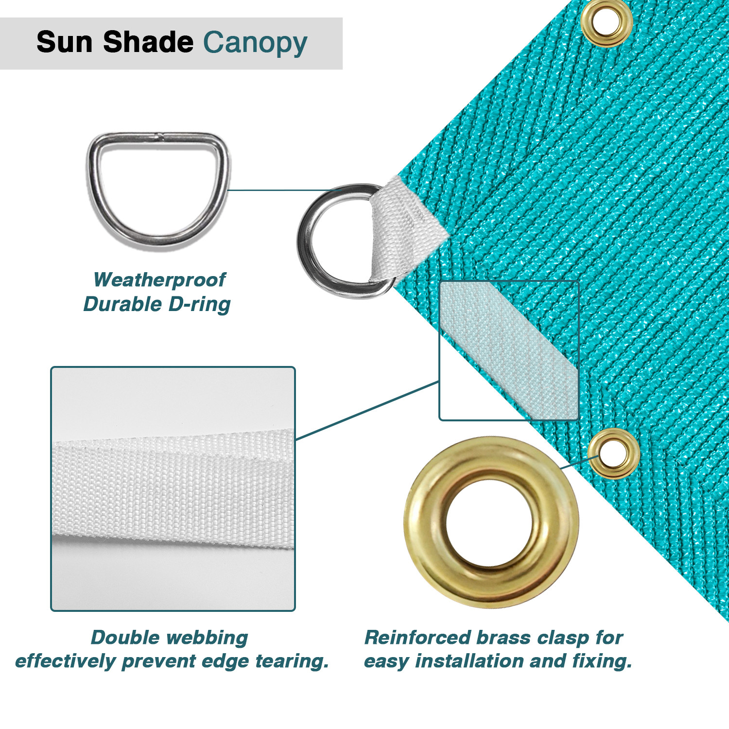 8'-15'(W) Lake Blue Sun Shade Sail Straight Edge UV Block Canopy Awning Cover