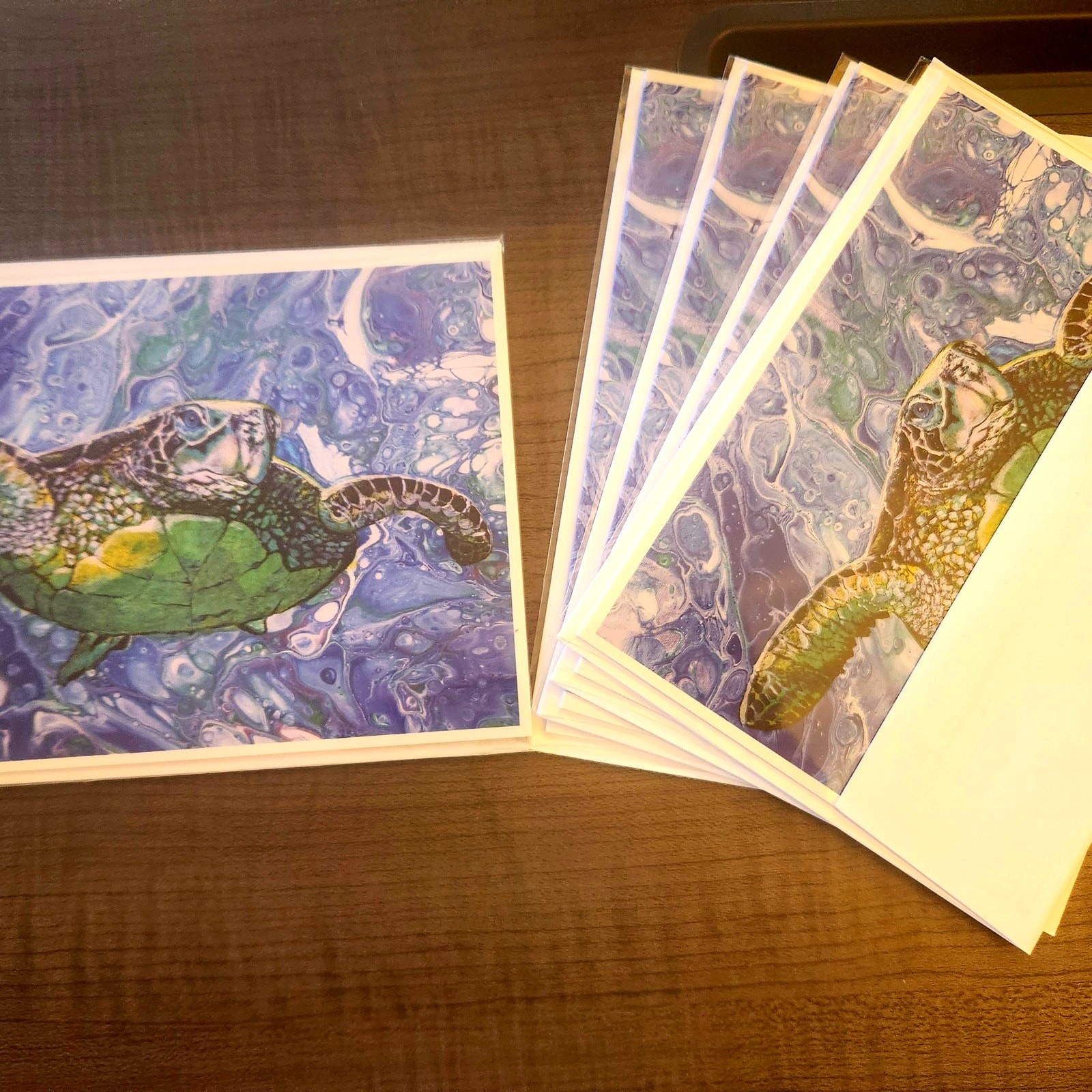 Sea Turtle 5"x7" Greeting Cards Set of 5 Acid Free Art Print Abstract