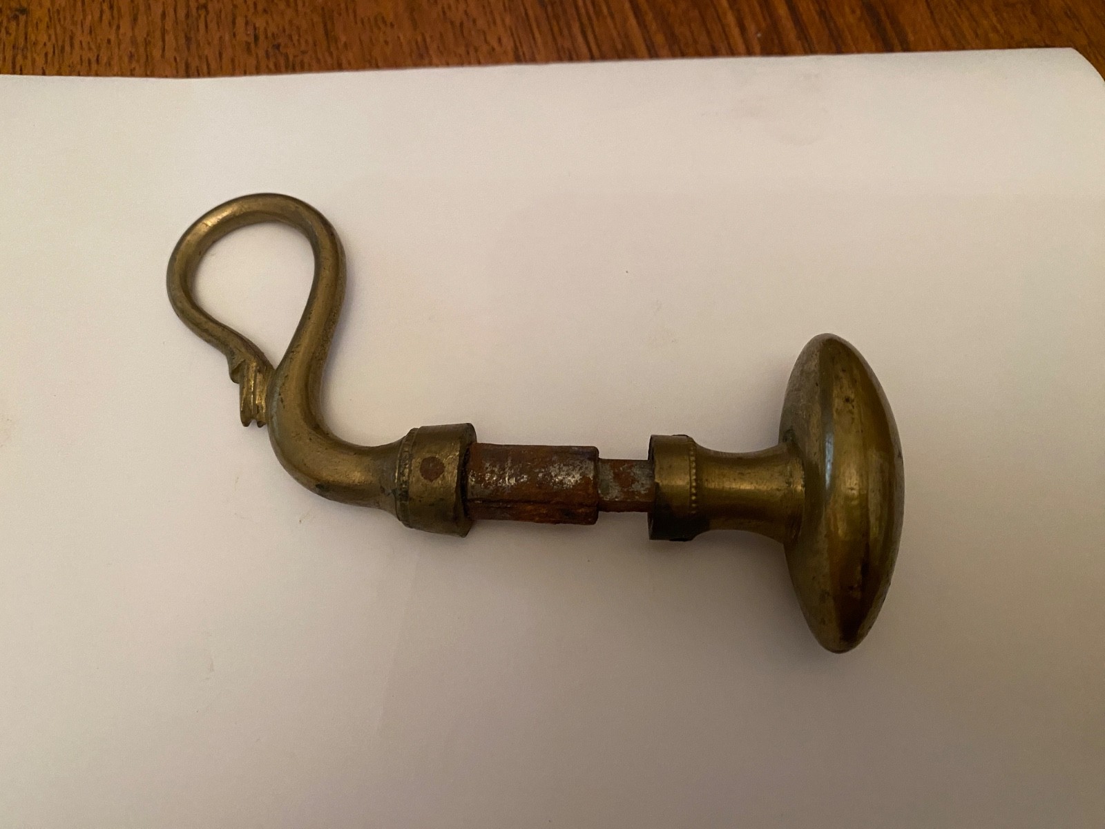 4.5"- 5" ANTIQUE BRASS DOOR KNOB WITH SWAN LEVER AND KNOB -  .25" spindle.