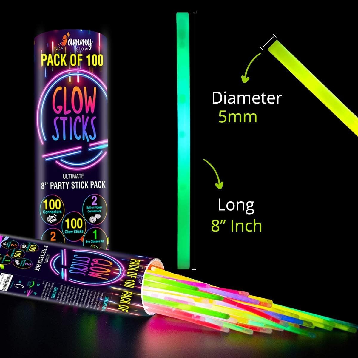 Vibrant 100 Pack Glow Sticks with Necklaces & Eyeglasses for Any Celebration