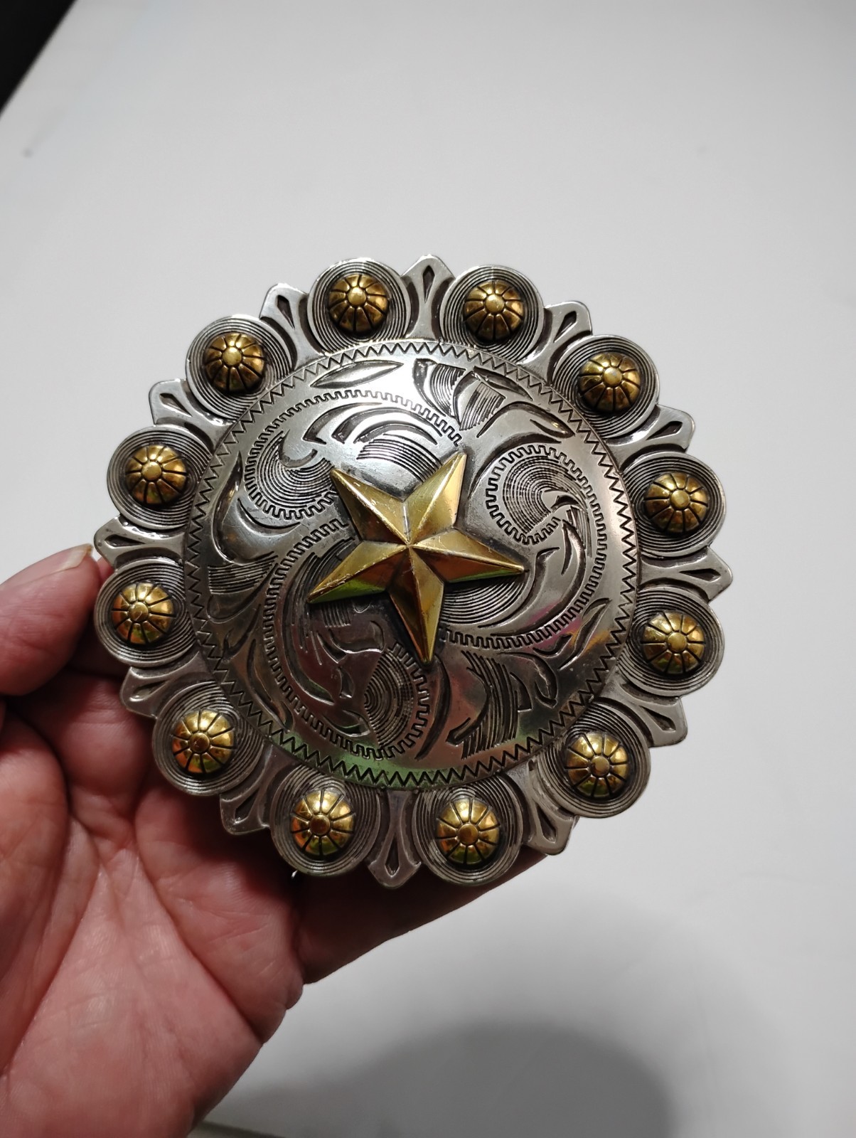 Large 4-1/2 inch Vintage Western Star Berry Concho with Chicago Screw Back #1