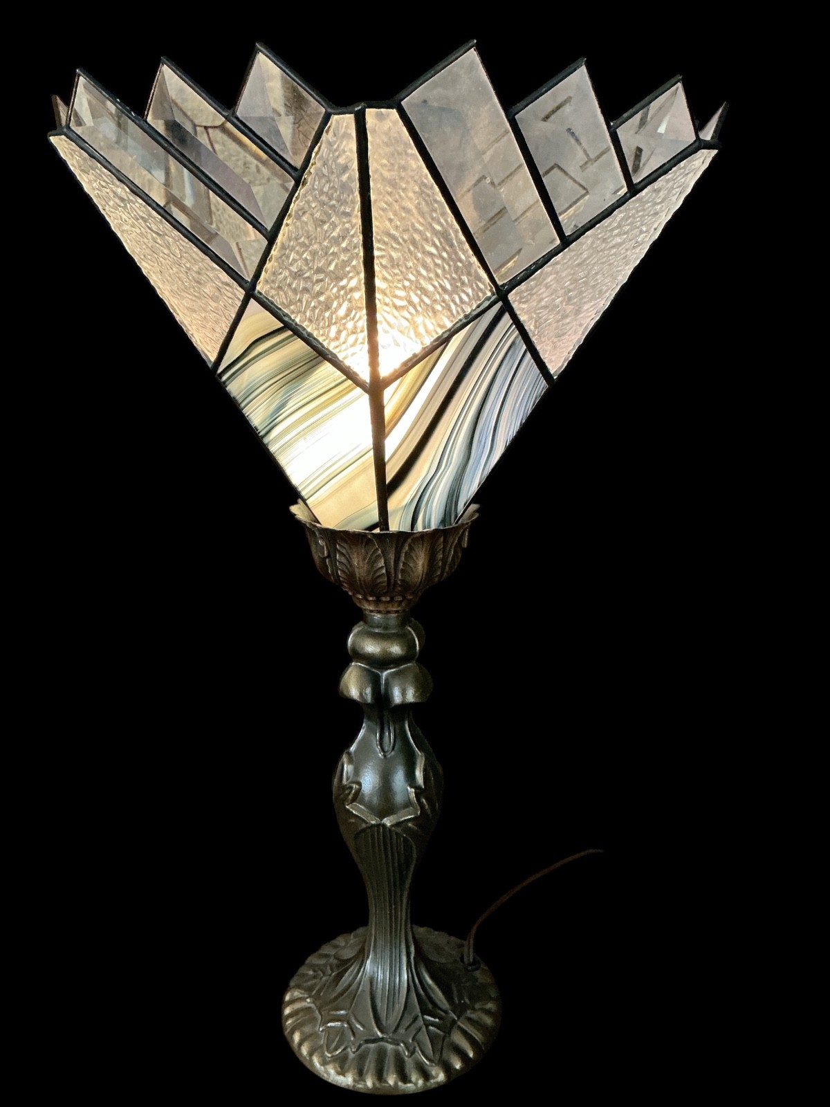 Tiffany Style Torchiere Multicolor Abstract Stained Glass Table Lamp