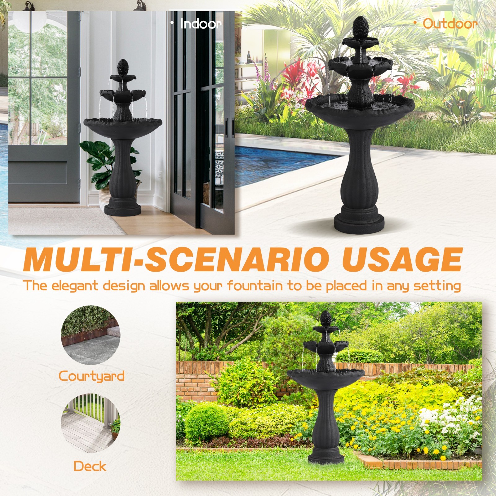 Italian Feature Faux Stone Freestanding Outdoor Water Fountain