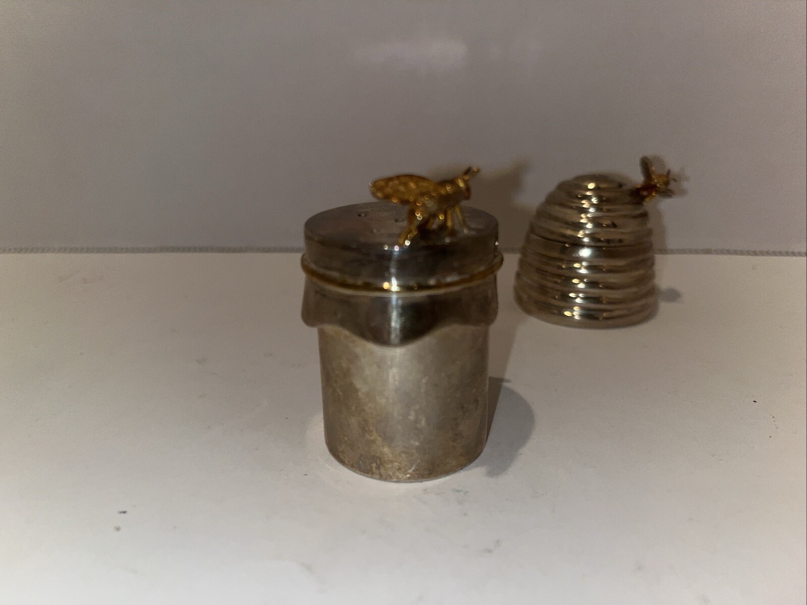 Thistle & Bee Sterling Silver Beehive Salt & Pepper Shakers Rare