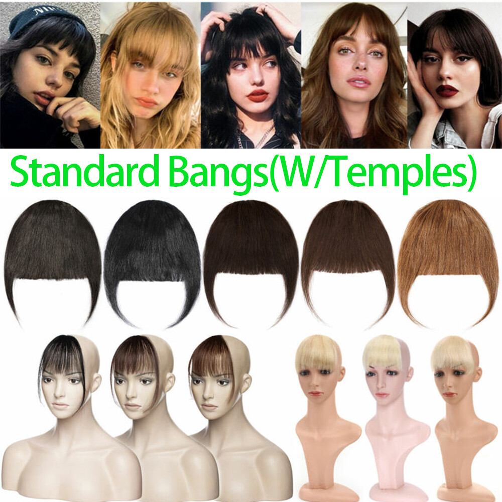 Clip In 100% Remy Air Thick Fringe Bangs Human Hair Extensions Hairpiece Topper