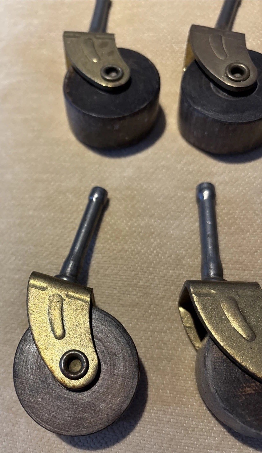 Vtg. Lot 4 Wooden 1.5 Inch Caster Wheels Cabinet Dresser Table Chair