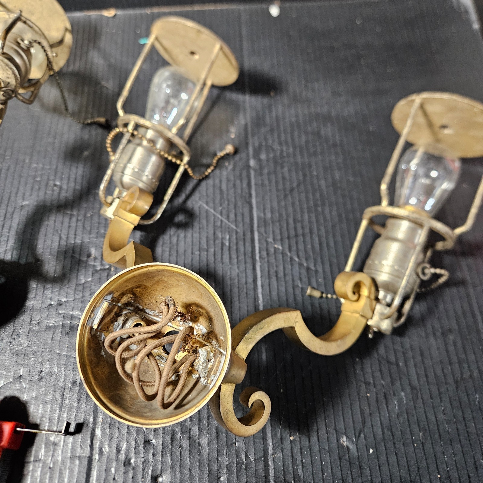 Rare Pair Antique Brass Nickle Sconces Handel Era Edwardian glass shade Hubbell