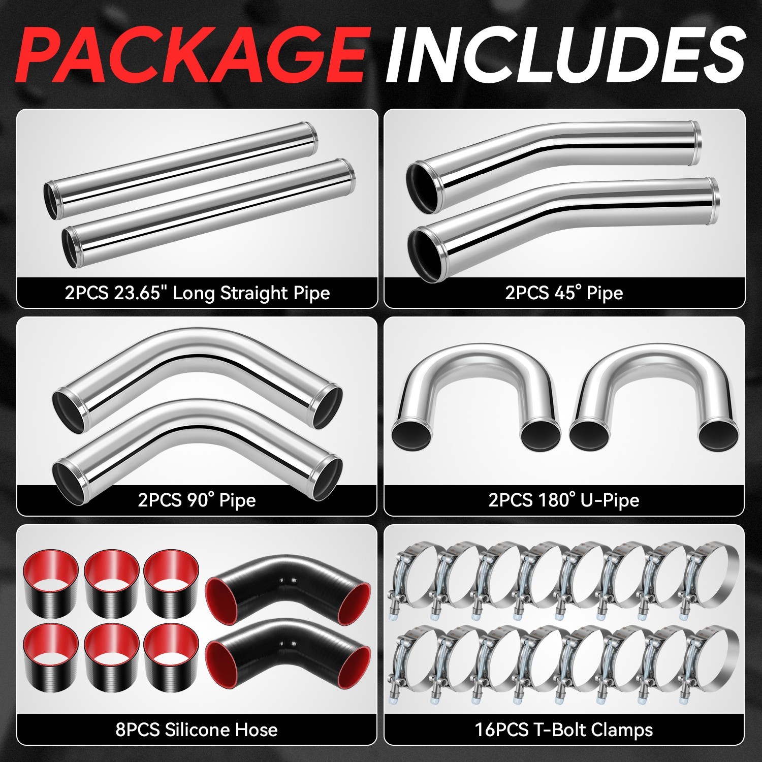 8 Pcs 90 180 Degree 3 inch Aluminum Intercooler Intake Pipe Piping Tube Custom