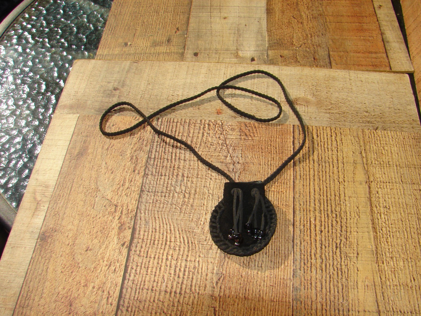 Buffalo Leather Medicine Bag, Handcrafted, Native American Necklace Pouch, 3"