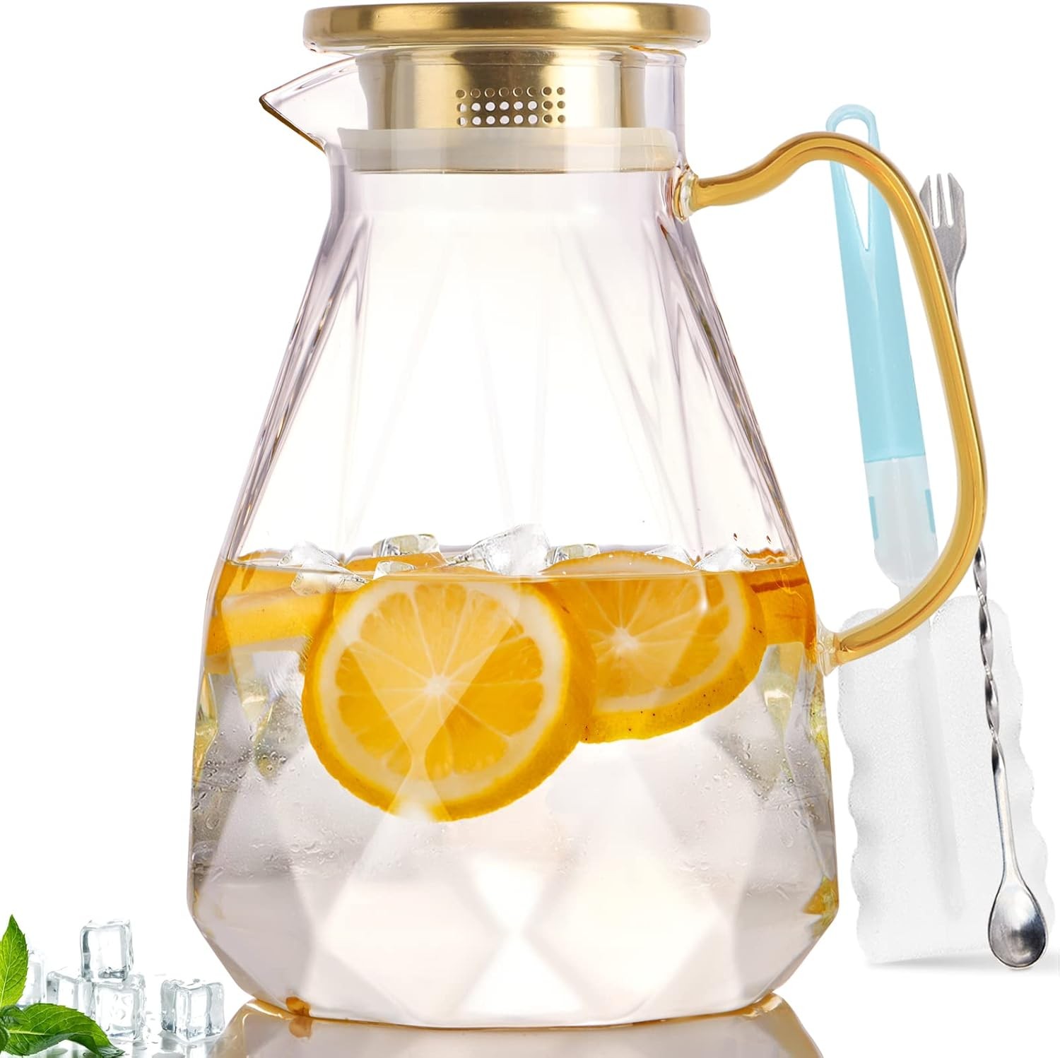 Glass Pitcher, 2.2 Liter Water Pitcher With Lid,Iced Tea Pitcher for Fridge