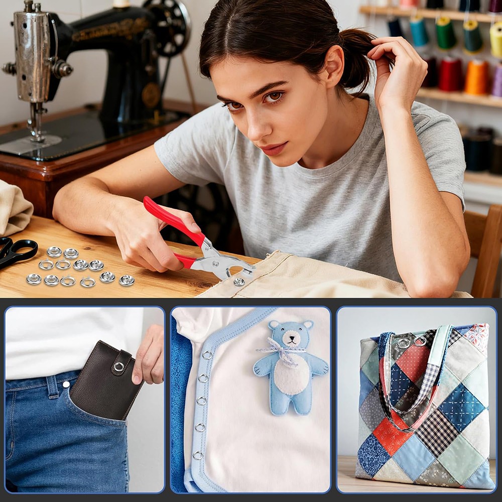 200 Sets Metal Snap Button Kit with Fastener Plier - Sturdy 5-Claw Buckle Tool