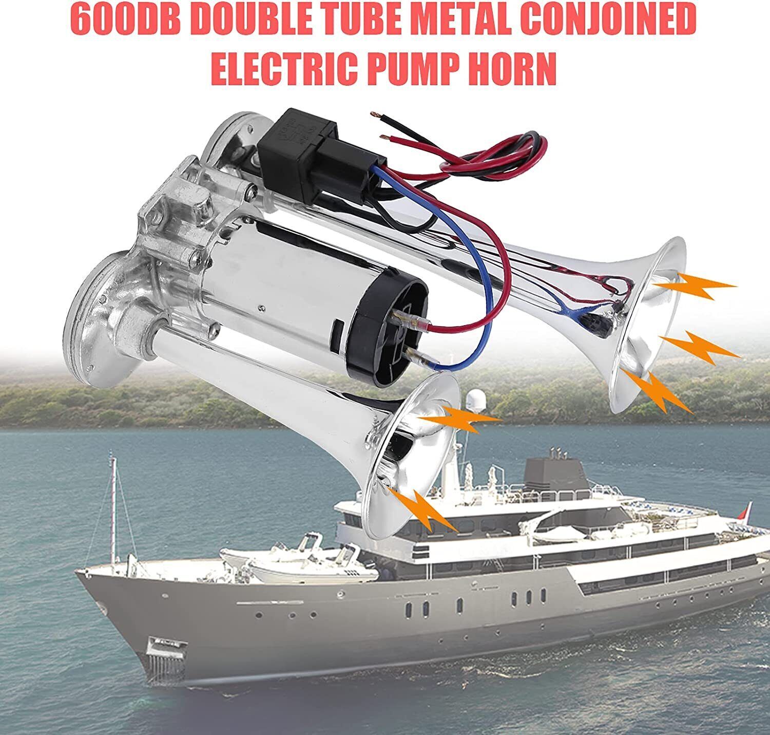 Super Loud Air Electric Horn 600DB 12V Dual Trumpet Car Truck Boat Train Speaker