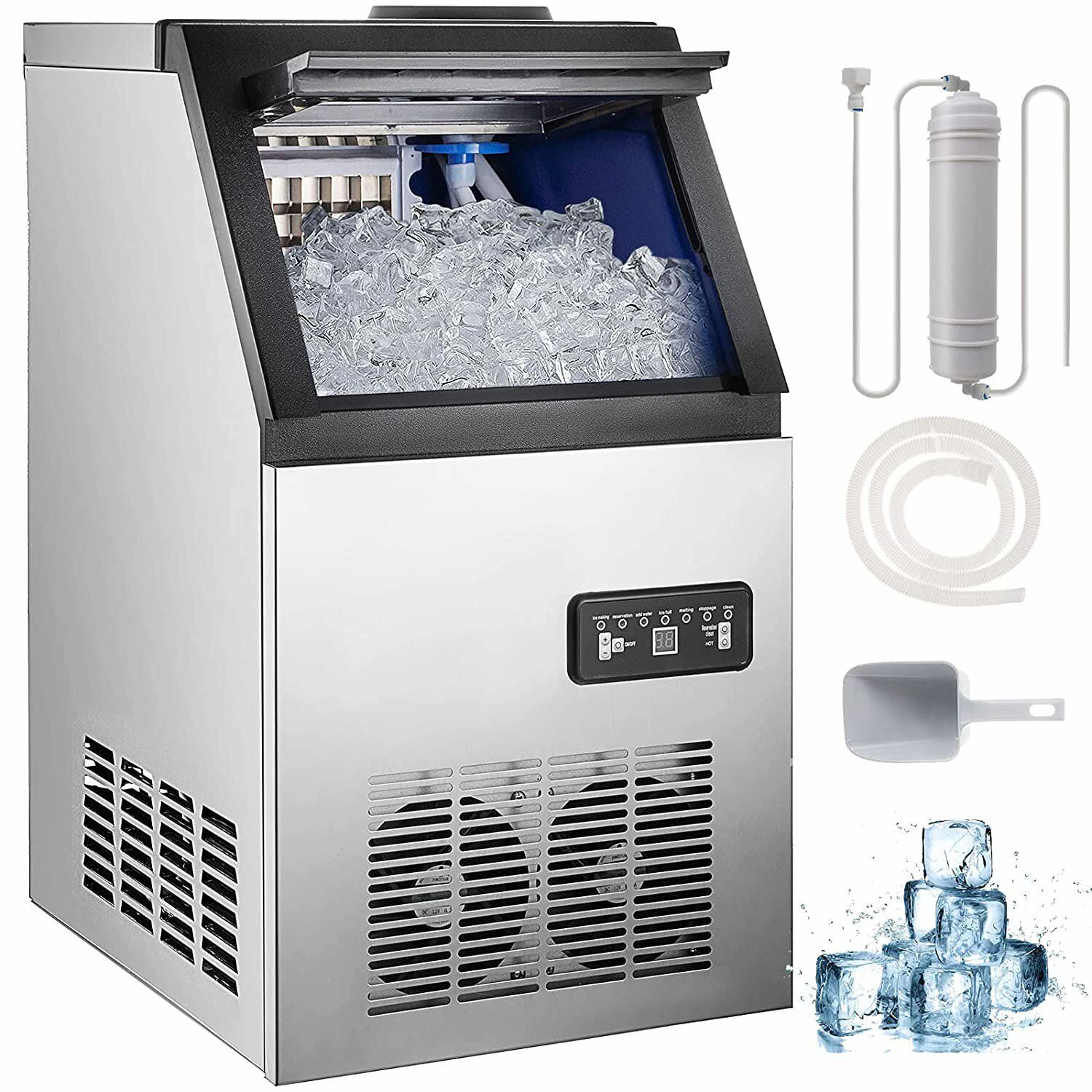 90lb Built-in Commercial Ice Maker Stainless Steel Bar Restaurant Cube Machine