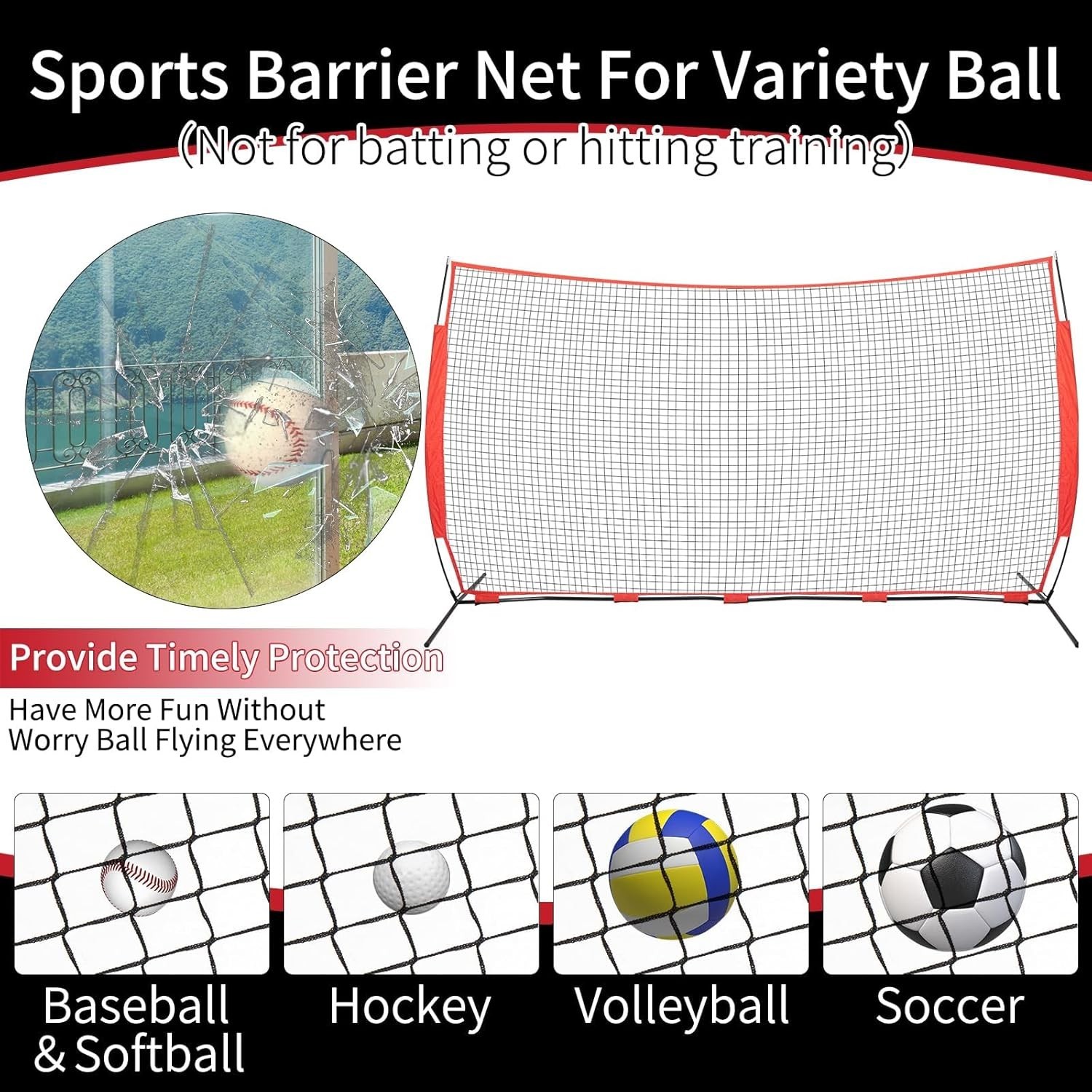 Wiseek Barricade Backstop Net Ball Sports 20x10ft Protection Screen A126G