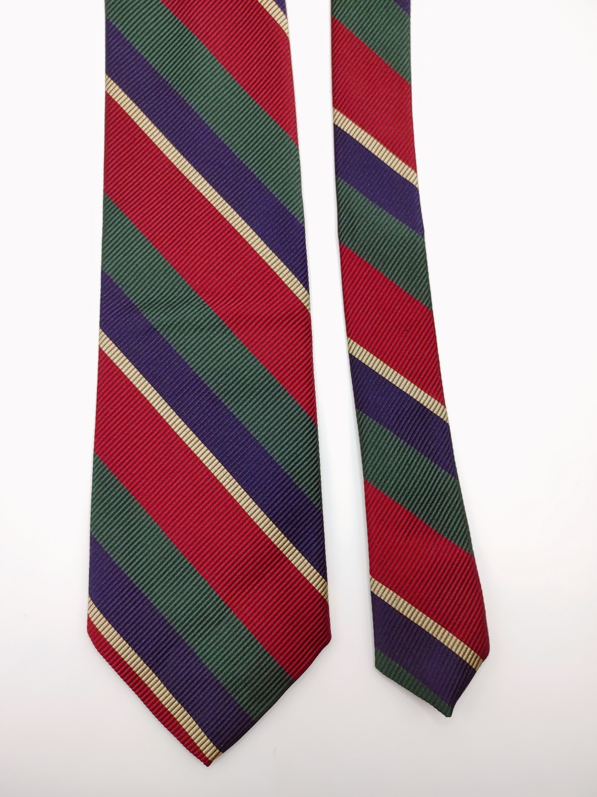 Vintage Polo Ralph Lauren Slim Skinny Short Tie Striped Navy Blue Green New Tan