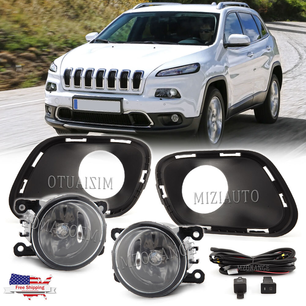 For 2014 2015 2016-2018 Jeep Cherokee Clear Halogen Fog Light Lamp w/ Switch Kit