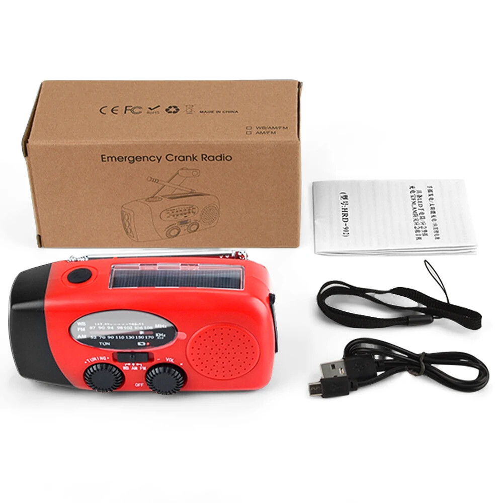Emergency Solar Hand Crank Weather Radio 3000mAh Power Bank Charger Flash Light