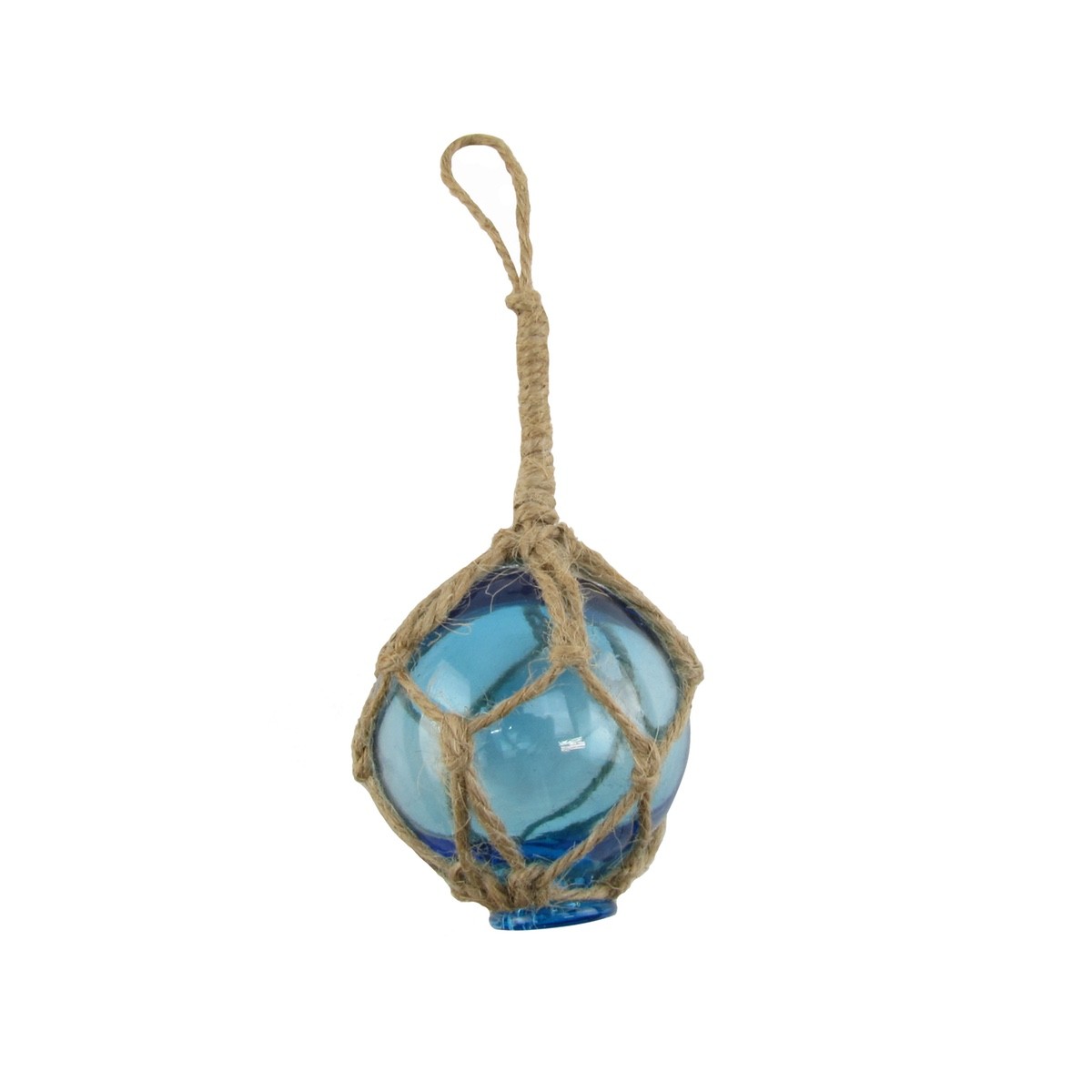 Nautical Rope Fishing Buoy Light Blue Glass Float Fish Net Ball Tiki/Luau Decor