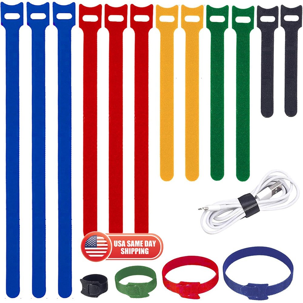 200PCS 4+6+8+10" Reusable Cable Ties Wire Cord Management Adjustable Organizer