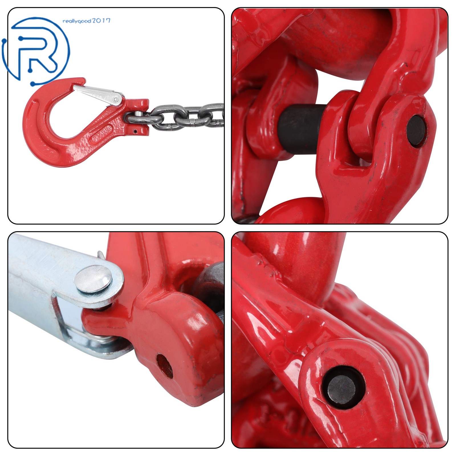 5/16" × 5' 11000 lbs Chain Sling 4 Legs G80 Lifting Chain with Grab Hooks Red