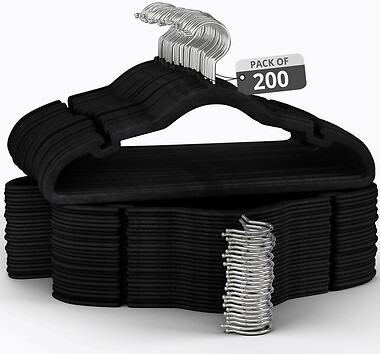 Velvet Clothing Hangers, 200 Pack, Black\Gray\Ivory, Non-Slip