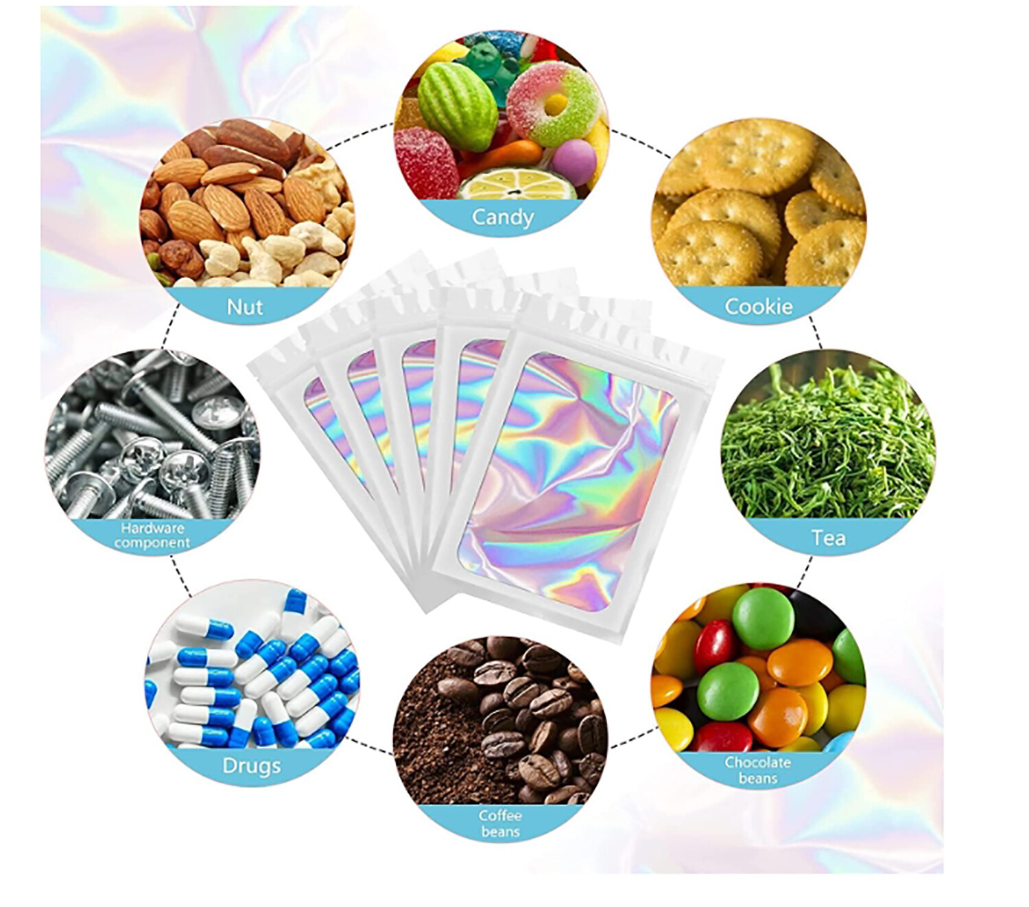 100/200Pcs Holographic Mylar Foil Bags Smell Proof Resealable Zip Seal Pouches