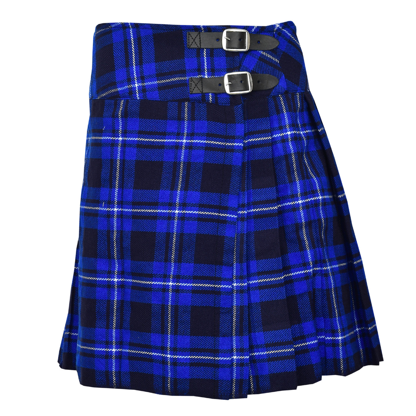Ladies Knee Length Kilt Skirt 20" Length Tartan Pleated Kilts - Blue Tartan