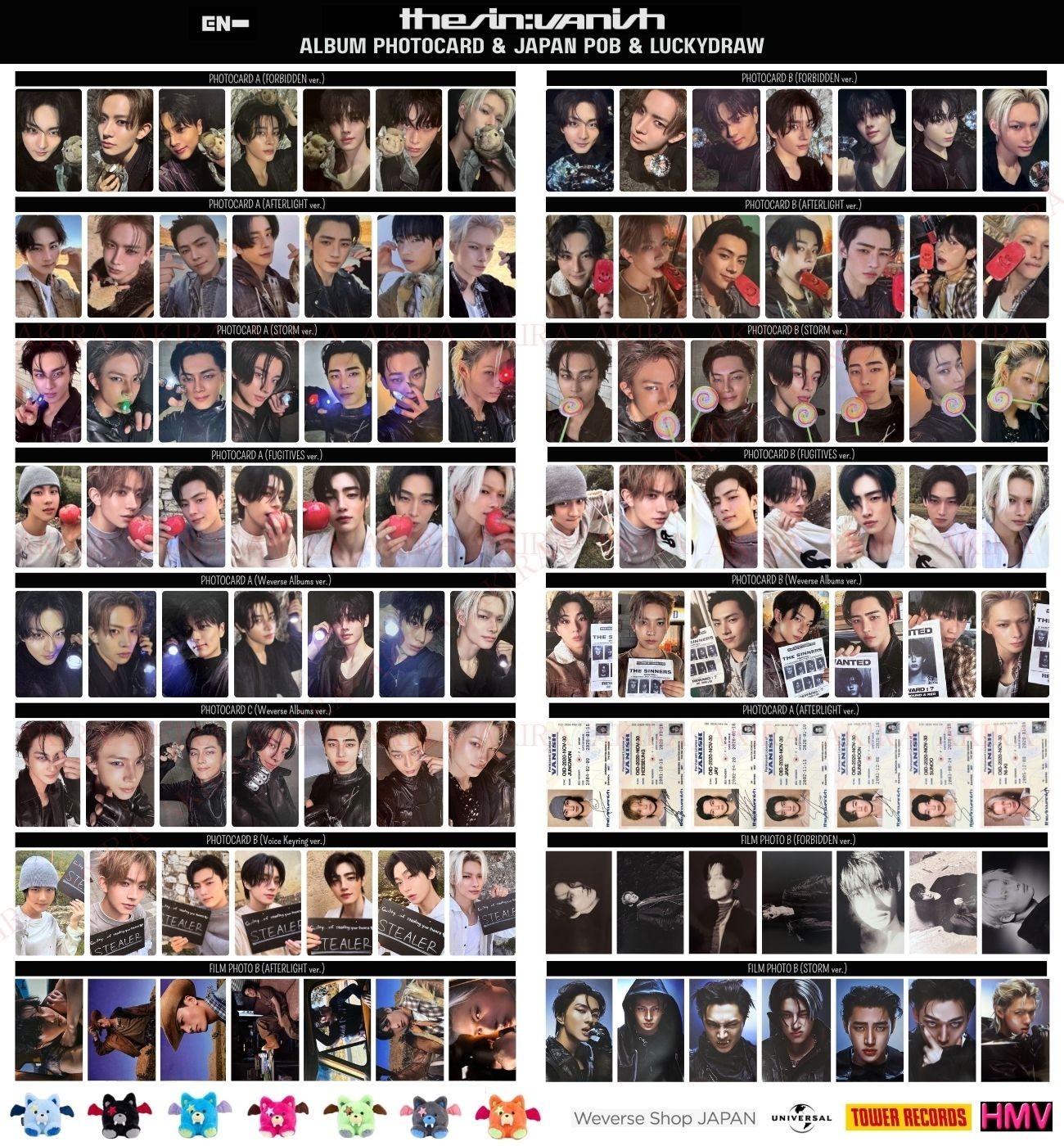 ENHYPEN 7th MINI ALBUM THE SIN : VANISH ALBUM PHOTOCARD JAPAN POB OFFICIAL